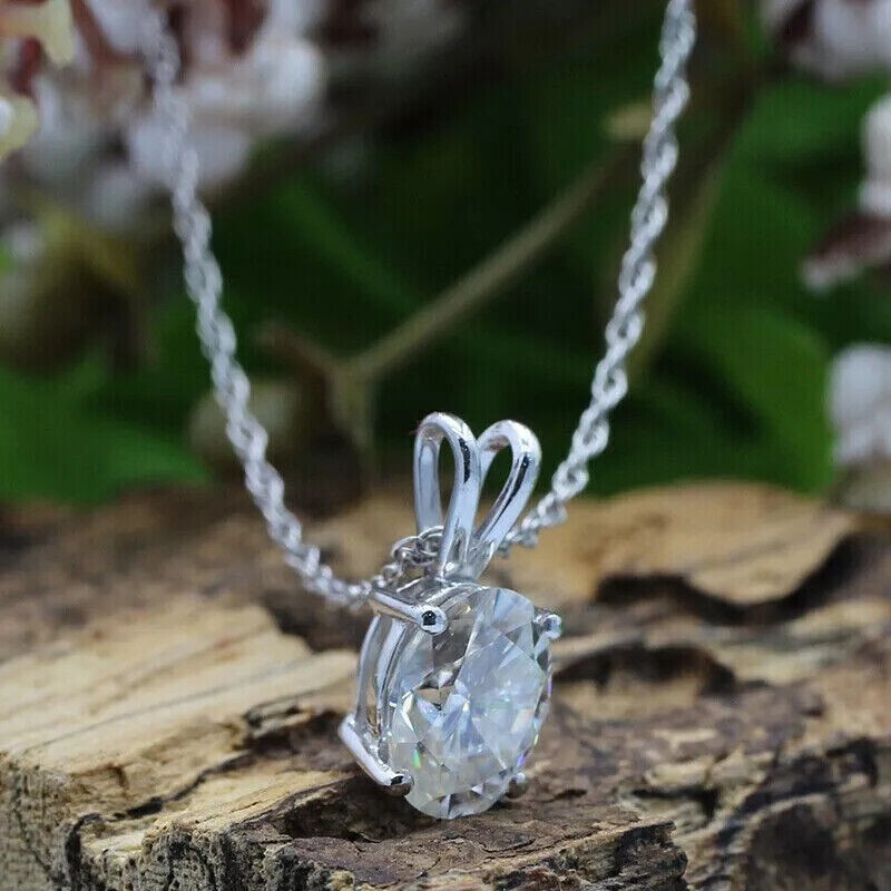 2.00 Ct Oval Cut Real Moissanite Solitaire Pendant Necklace 925 Sterling Silver