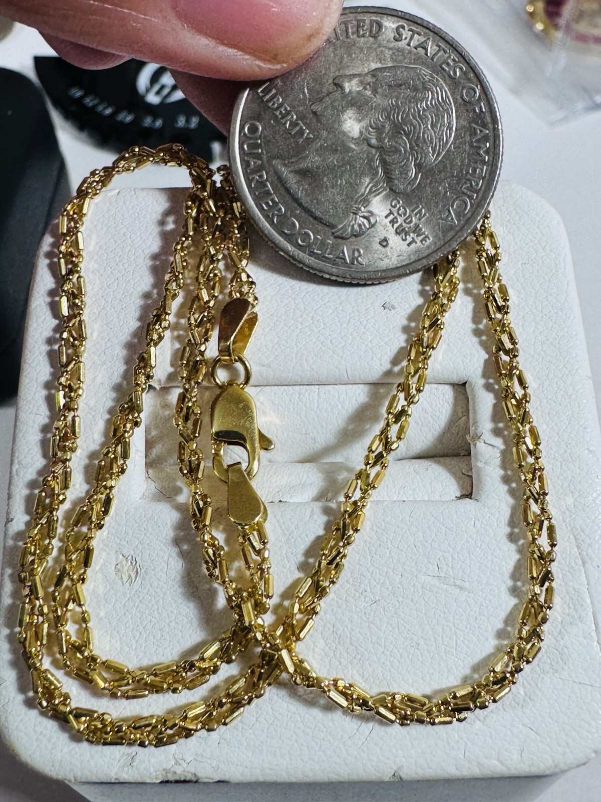 SOLID 18K 750 Gold Beads Chain Necklace 16”/16.5” Long 5.2g 2.5mm Choker WOMENS