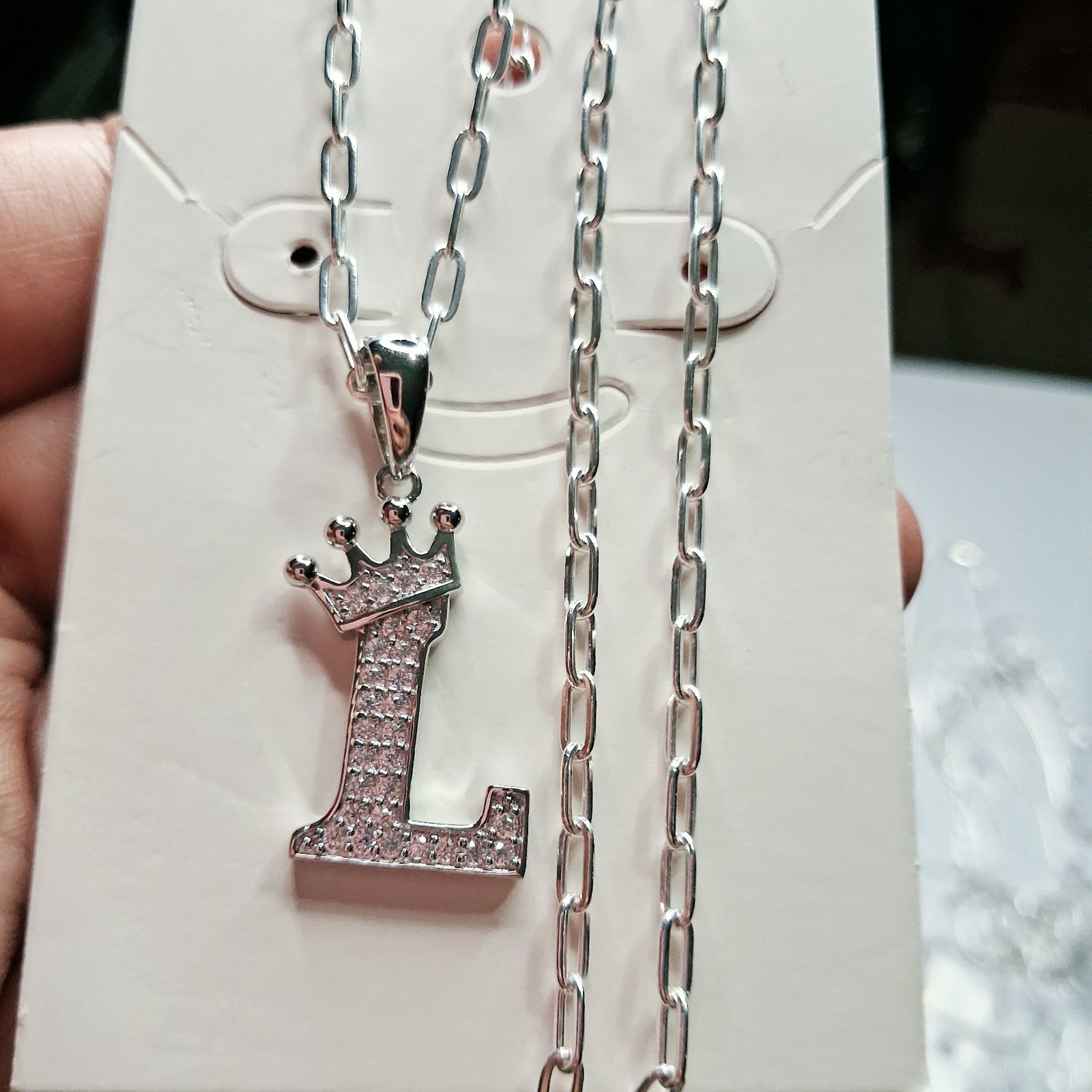 Initial Paper Clip Necklace in Sterling Silver 18″ With Letter L