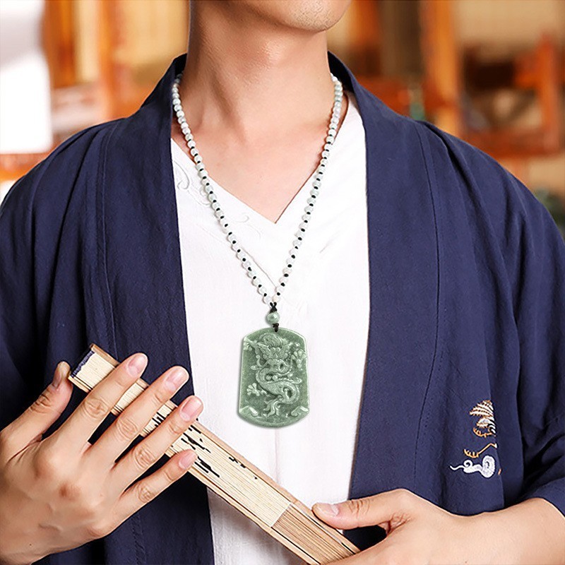 Natural A Green Jade Jadeite Imperial Dragon Pendant Beads Neckalce Certificate
