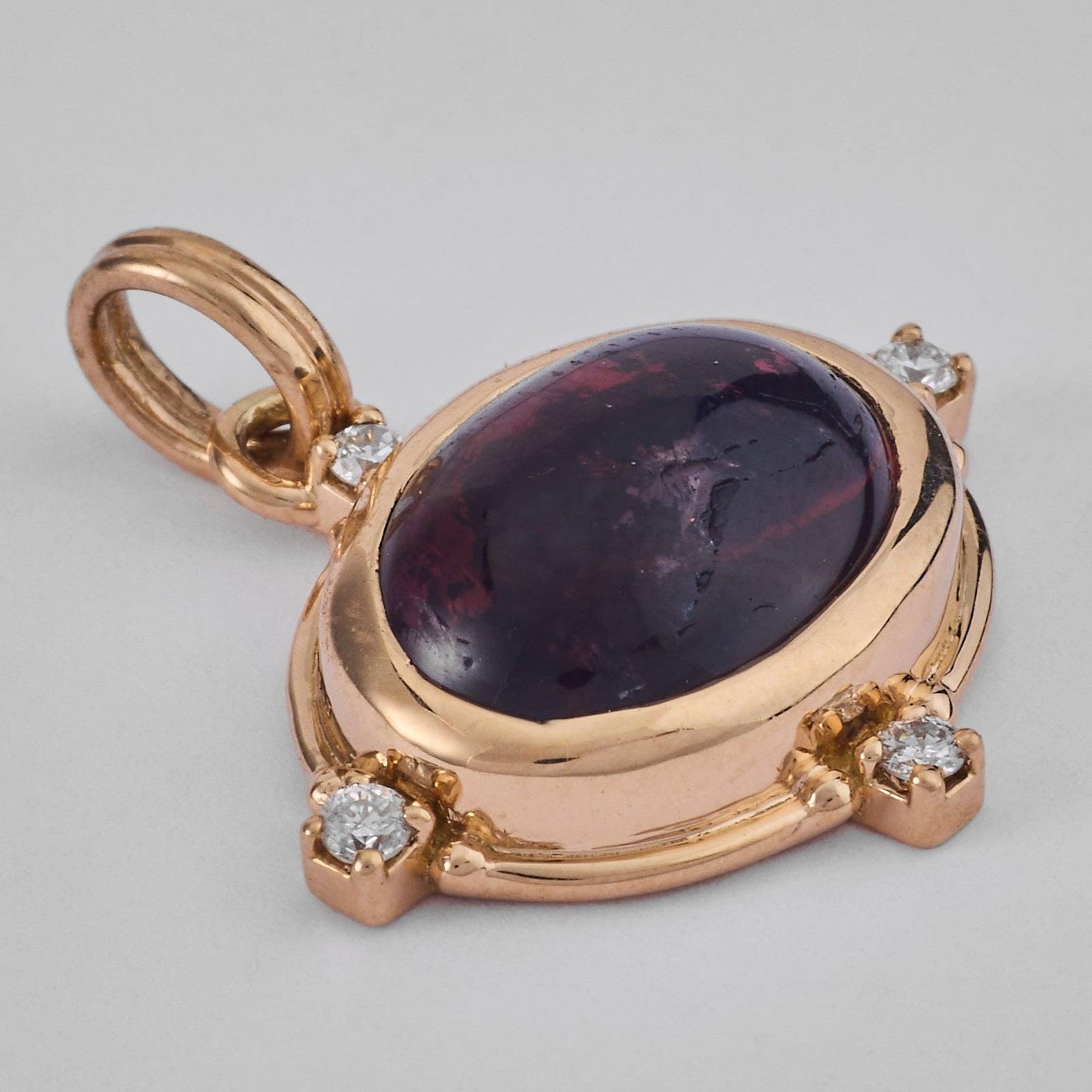 6.56 Natural Rubellite Oval Pendant 14K Gold Solid Gold Starburst Bezel