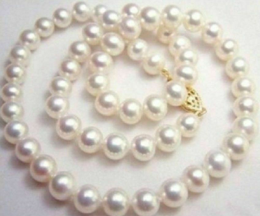 GENUINE NATURAL 9-8MM WHITE SOUTH SEA PEARL NECKLACE 18″ 17″ 14K GOLD CLASP