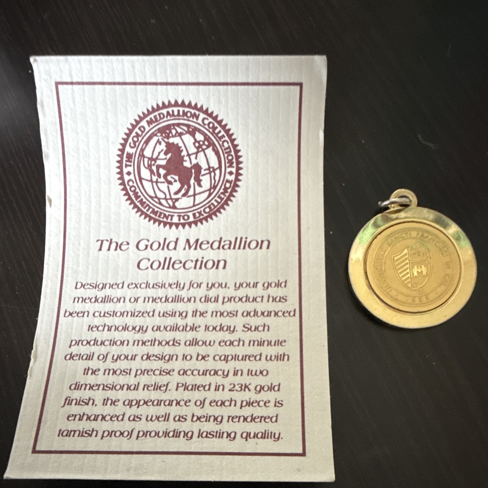 Engraved USF University of San Francisco Round Gold Plated Coin Pendant Charm