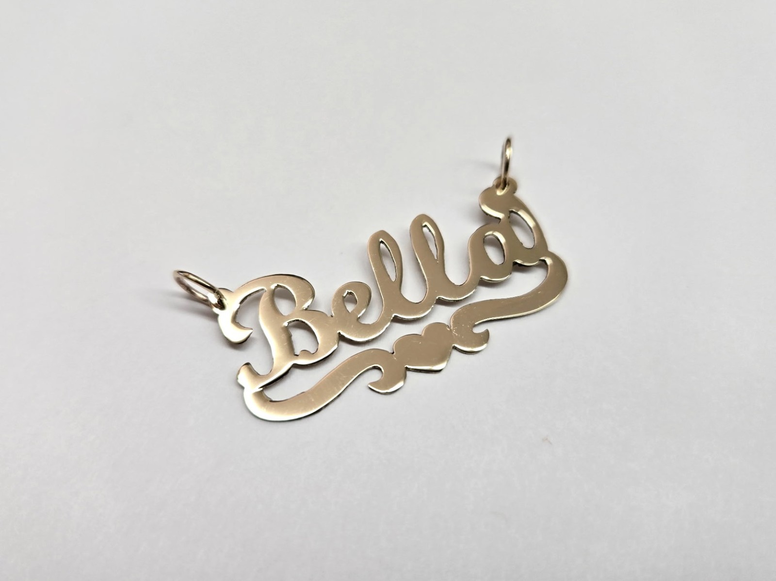 10K Solid Yellow Gold Personalized Handmade Cursive Name Pendant with Heart