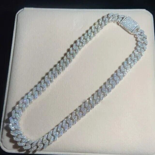 VVS1 13MMX22” Cuban Link Chain Real Moissanite PASS TESTER14k White Gold Plated