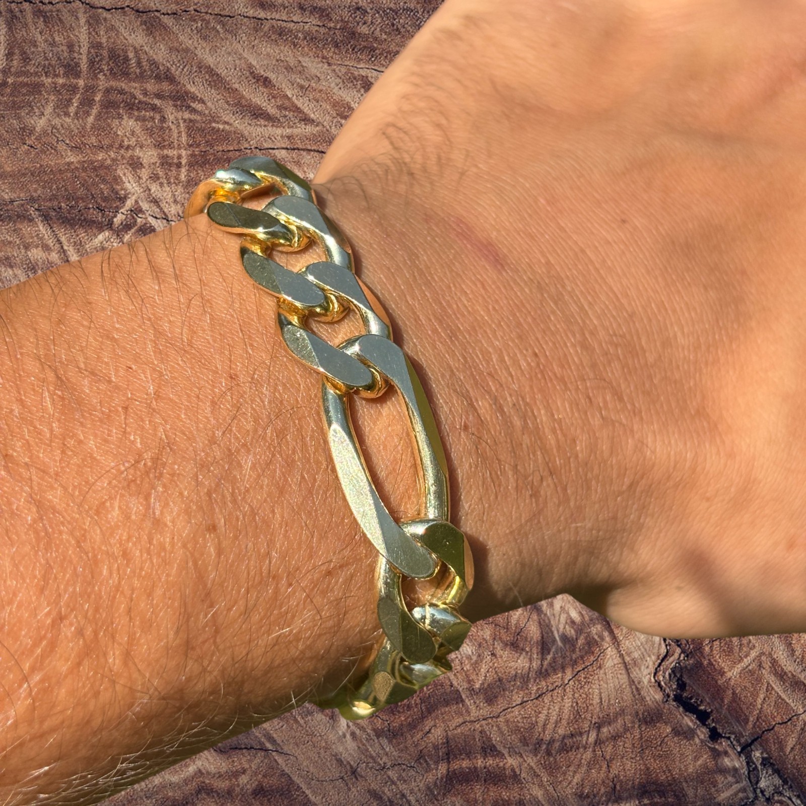 13mm Figaro Bracelet – 925 Sterling Silver or 14k Gold Vermeil Made in Italy