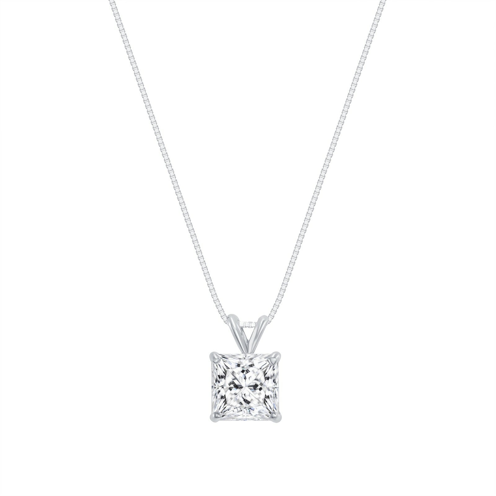 1.25 Ct Princess Lab Created Grown Diamond 14K White Gold Pendant Necklace 16″