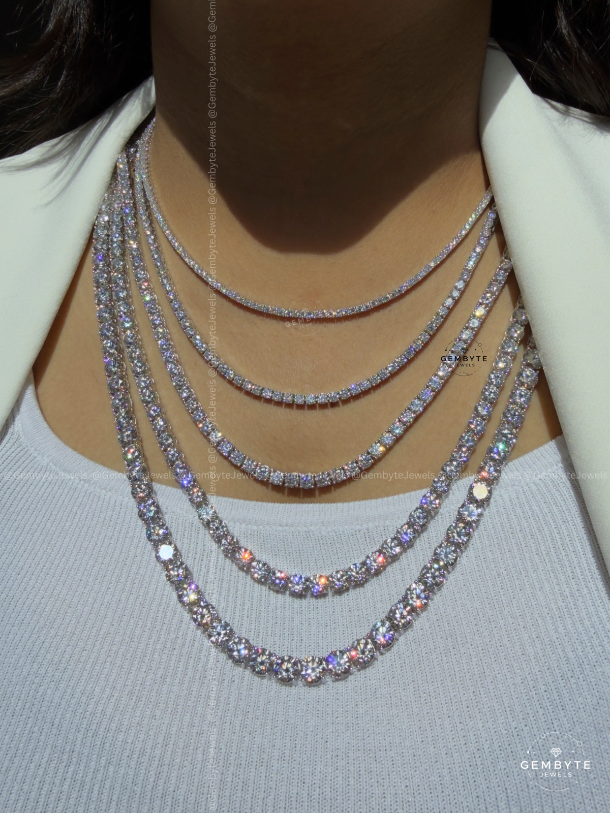 Real Moissanite Tennis Chain 925 Sterling Silver VVS D Color 2mm-6mm Mens Women