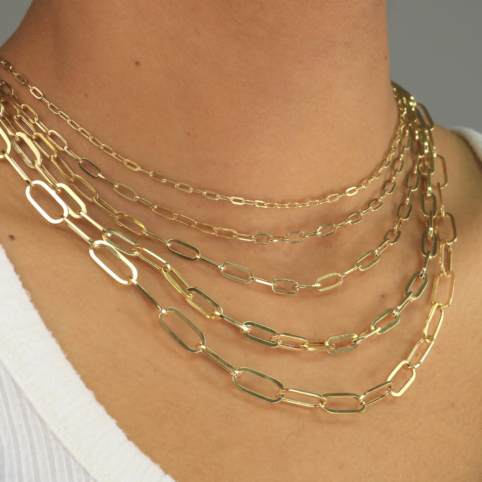 10k Yellow Gold Paperclip 2mm-6mm Chain Cable Elongated Bracelet Necklace 7″-24″