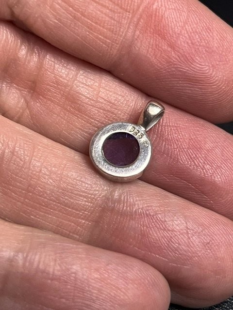 B5564 Sterling Silver Round Solitaire Amethyst Bezel Set 16mm Pendant 925
