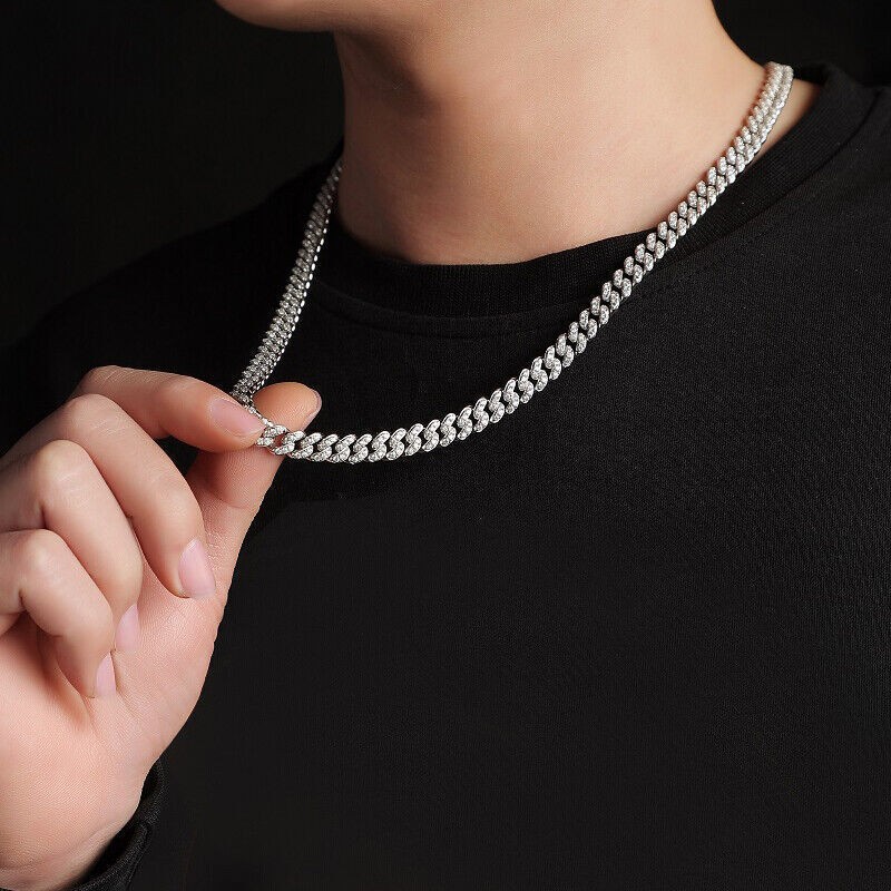 Real 8mm MOISSANITE Miami Cuban Link Chain Necklace Bracelet 925 Sterling Silver