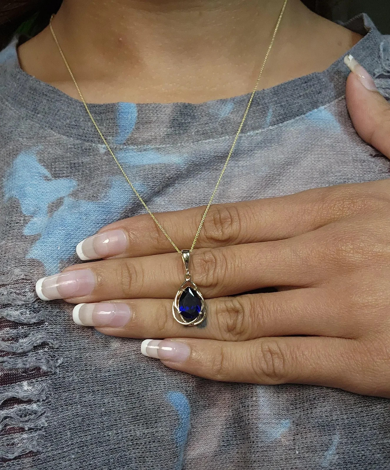 3.00Ct Pear Cut Lab Created Sapphire Teardrop Necklace 14k Yellow Gold Plated