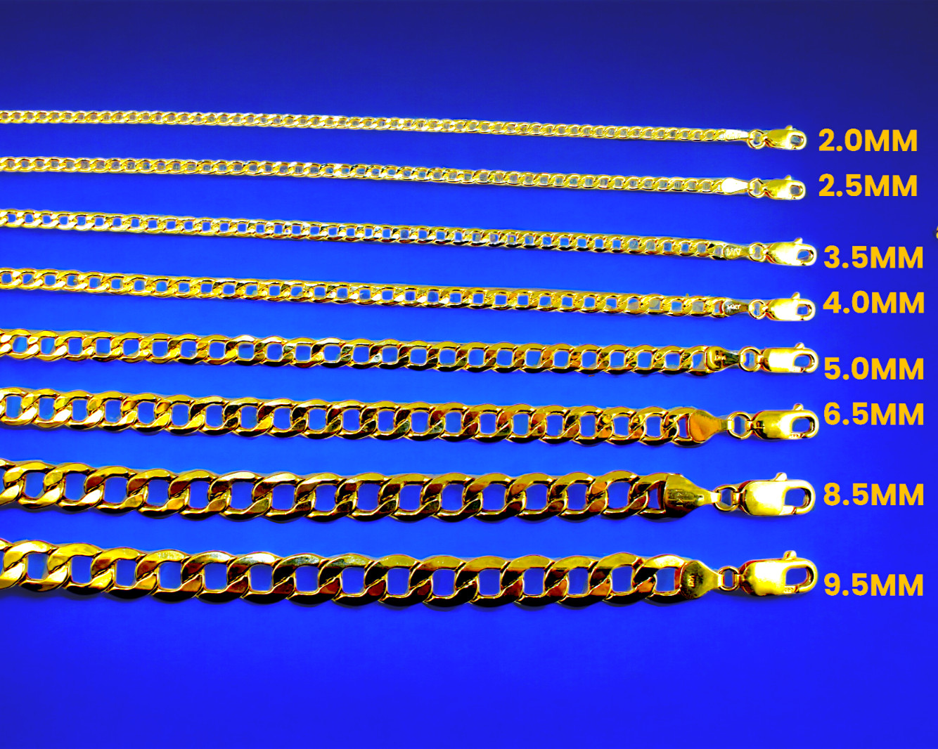 14K Yellow Gold 2mm-9mm Curb Cuban Chain Necklace Round Link All Sizes Men Women