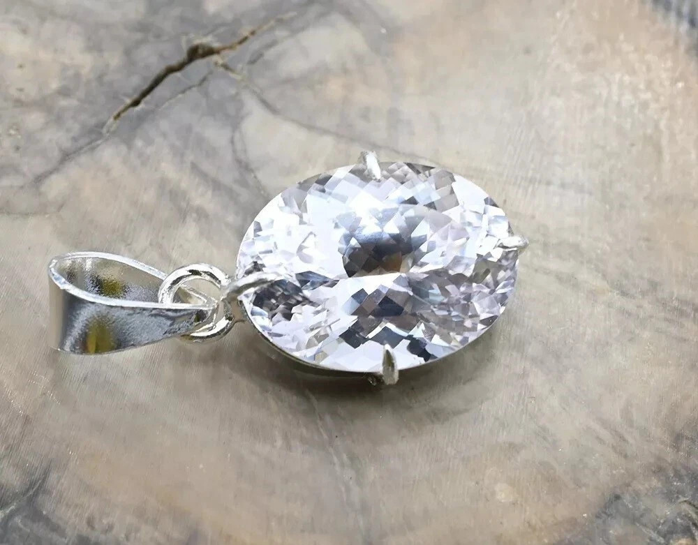 Natural Oval White Sapphire 24 Ct 925 Solid Silver Certified Gemstone Pendant