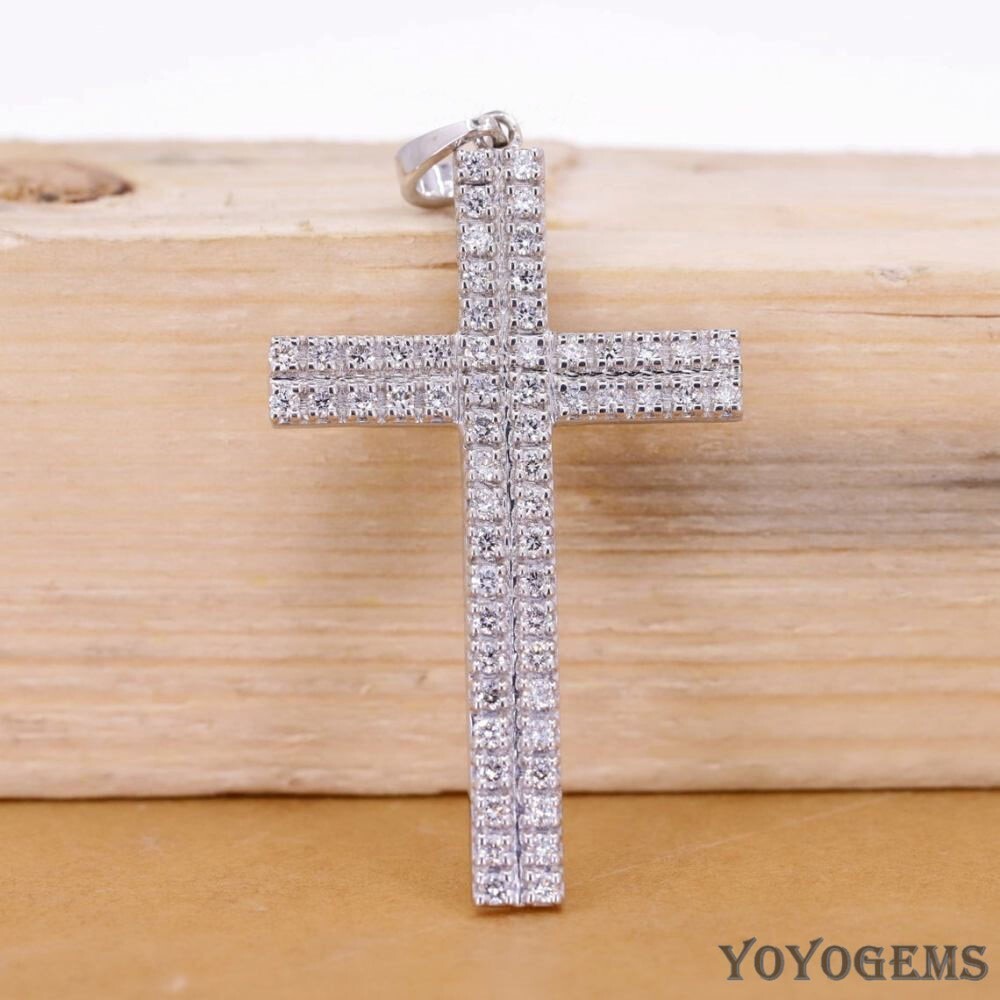 Moissanite Cross Wedding Pendant 2 Carat Round Cut F/VVS1 Solid 14K White Gold