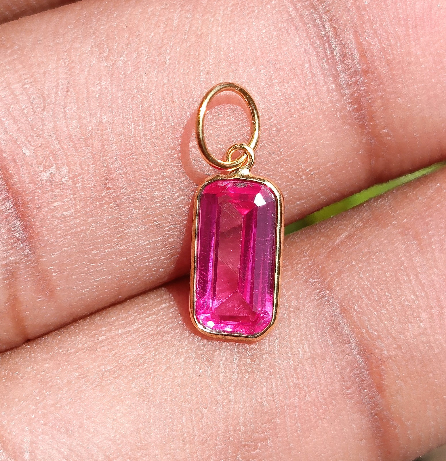 Pink Tourmaline Gold Charm Pendant 18K Solid Gold Handmade Charm Pendant Jewelry