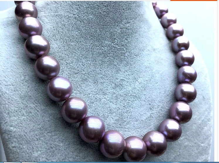 Huge 17″ 13-11mm South Sea Genuine Purple Lavender Round Pearl Necklace