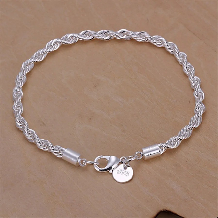 4mm Diamond Cut Solid 925 Sterling Silver Italian Rope Chain Men’s Necklace