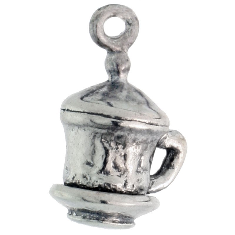 925 Sterling Silver Tiny Cup and Saucer Charm Pendant 1/2 (13mm) Inch Tall