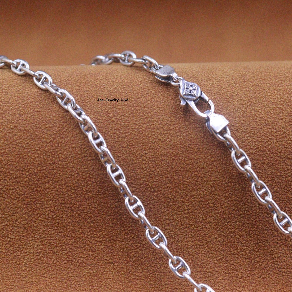 Genuine 925 Sterling Silver 3.5mm Anchor Link Chain Necklace 27.5″ Secure Clasp