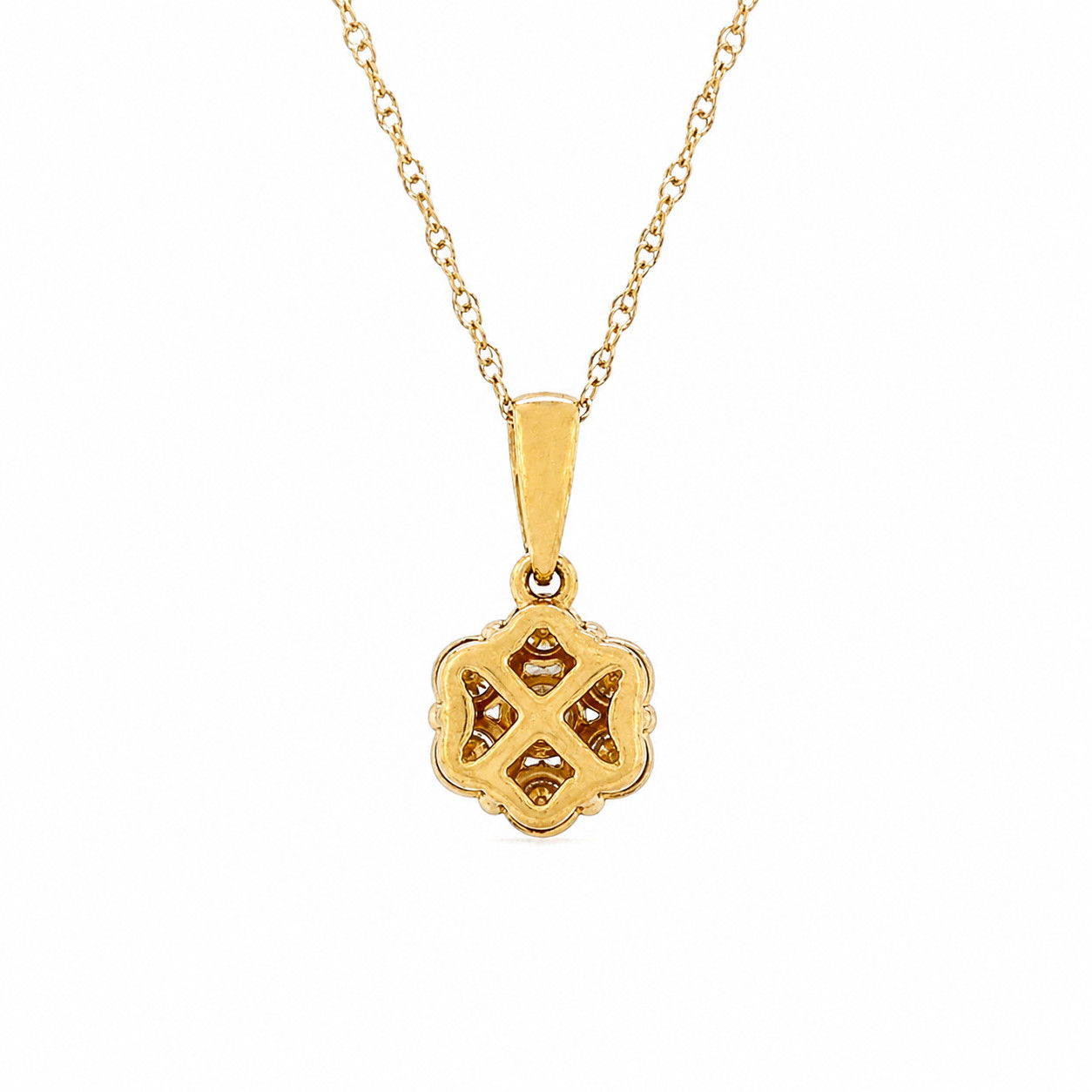 0.50 cttw Natural Diamond Illusion Pendant Necklace, 14KY Adjustable Chain