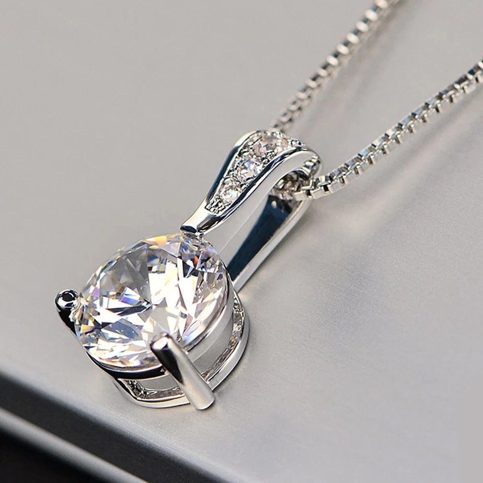 3CT Round Cut Lab Created Diamond Women Solitarie Pendant 14k White Gold Plated