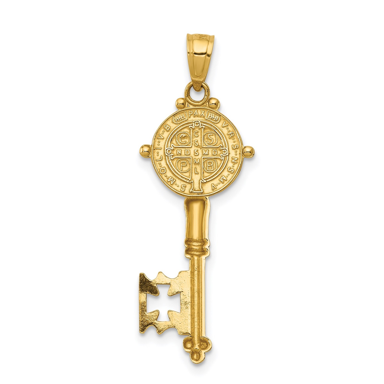 14k Yellow Gold Saint Benedict Key Pendant Catholic Cross Medal Charm for Men Wo