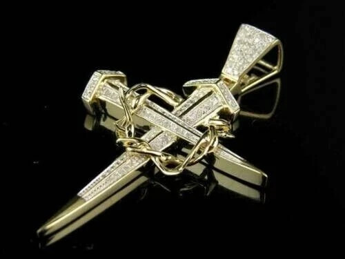 2Ct Lab Created Diamond Round Men’s Cross Pendant 14K Yellow Gold Silver Plated