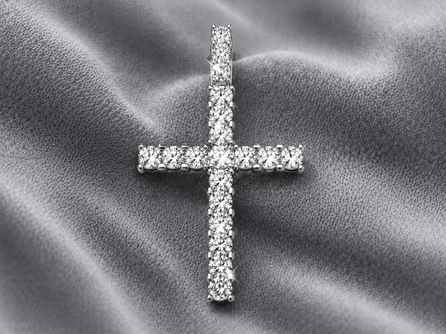 Real Moissanite 925 Silver 14k White Gold Plated Holy Cross Pendant Pass Tester