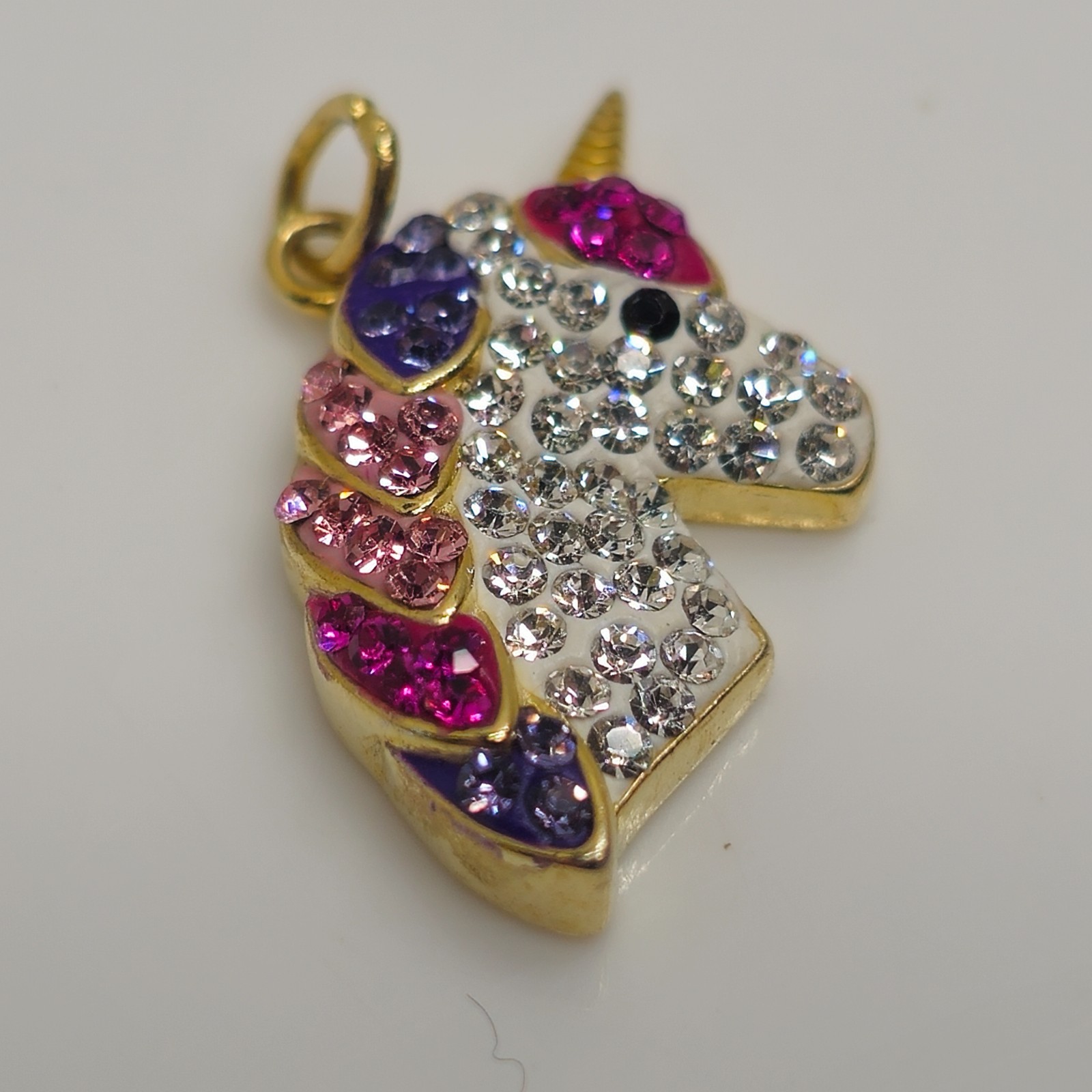 925 Sterling Silver Unicorn Pendant 0.75in 2.29g Gold Tone Rhinestone