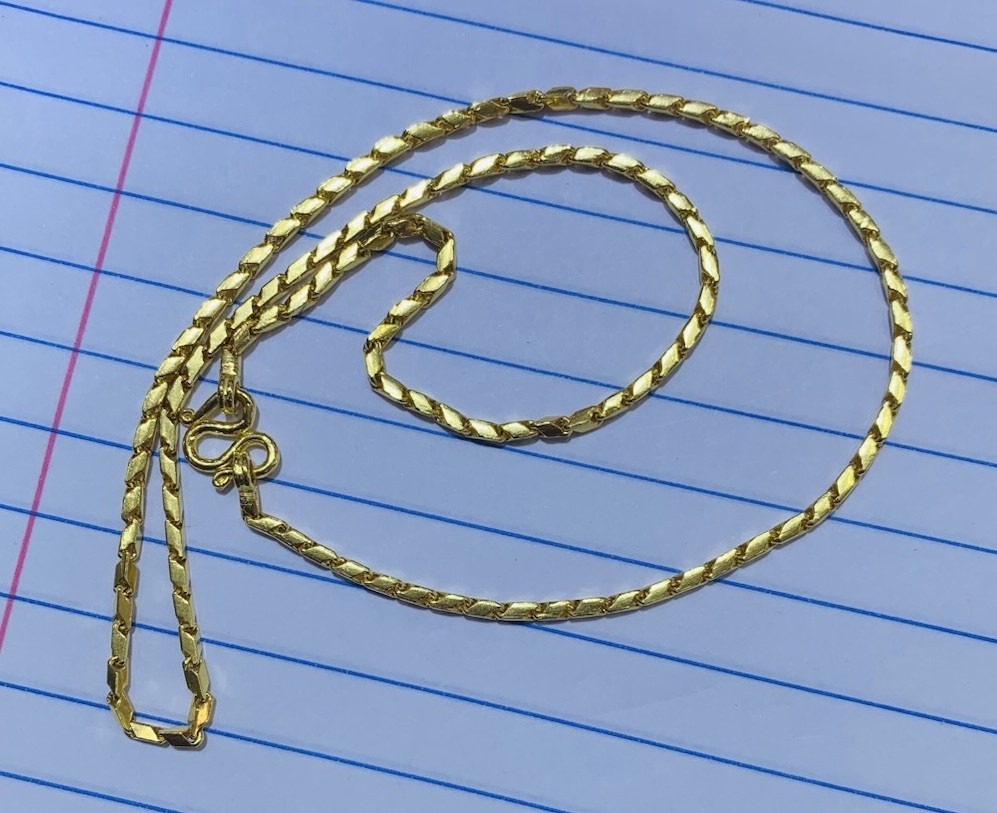 23K Solid Yellow Gold Handmade Bar Link Chain Necklace 15.20Grams 17 Inches
