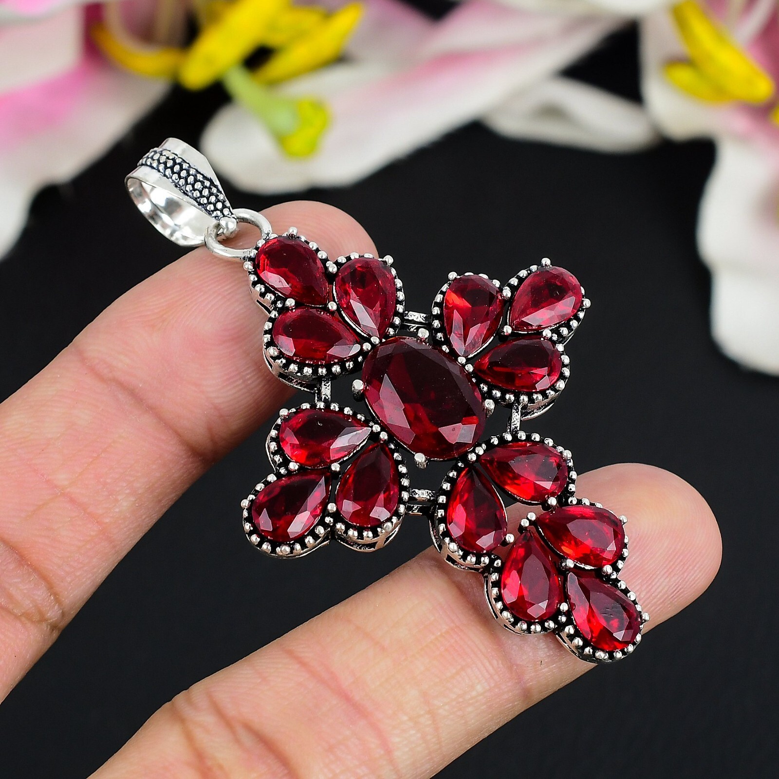 Red Garnet Gemstone handmade Antique 925 Sterling Silver Jewelry Pendant