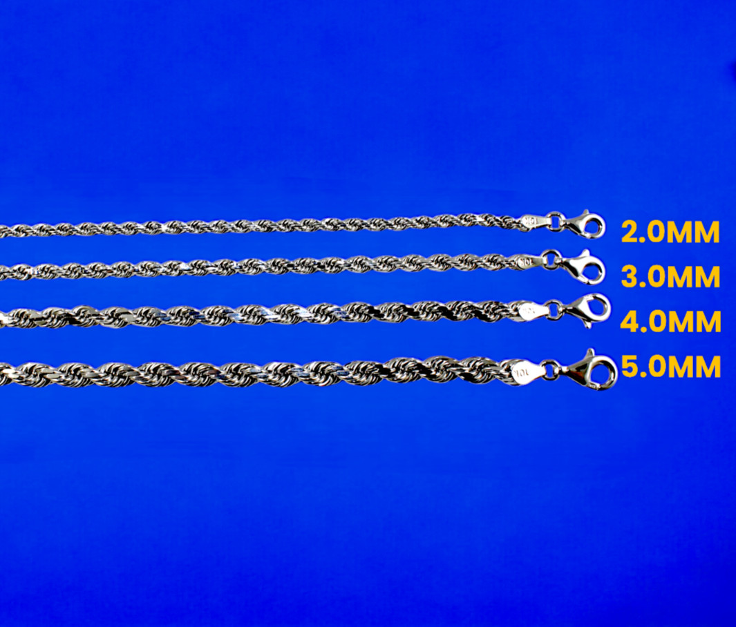10K White Gold Rope Chain Necklace Bracelet Diamond Cut Real Gold 2mm-5mm 7″-30″