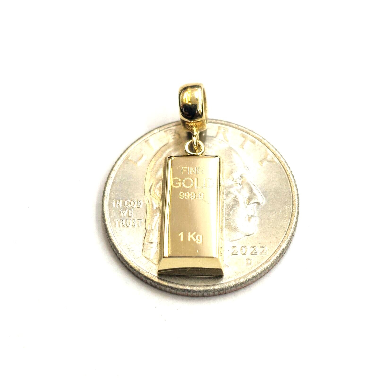 14k Yellow Gold Tiny 999.9 fine gold bar brick bar 1kg Pendant Charm Gift 2.2g