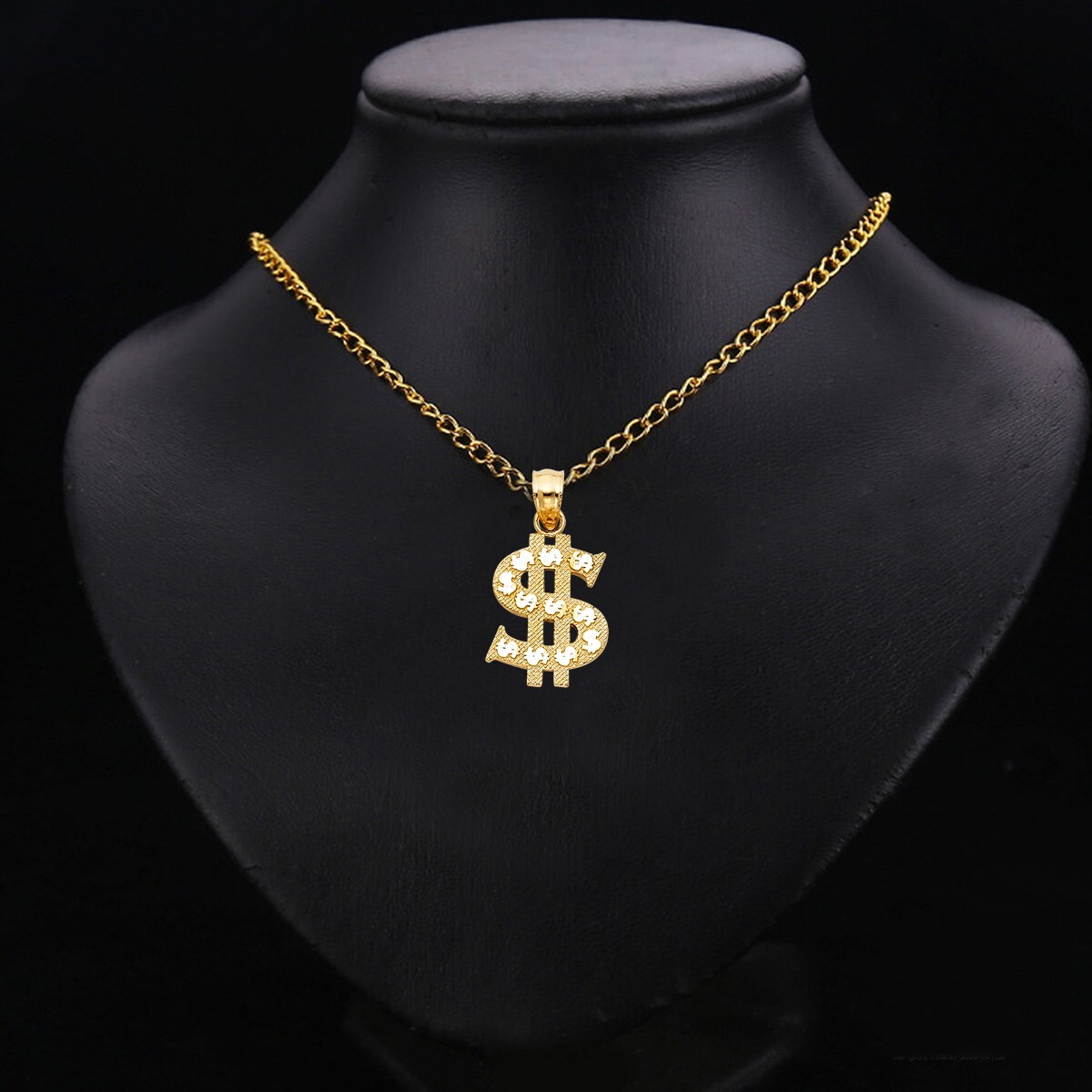 14K Yellow Gold Dollar Sign Pendant For Necklace or Chain