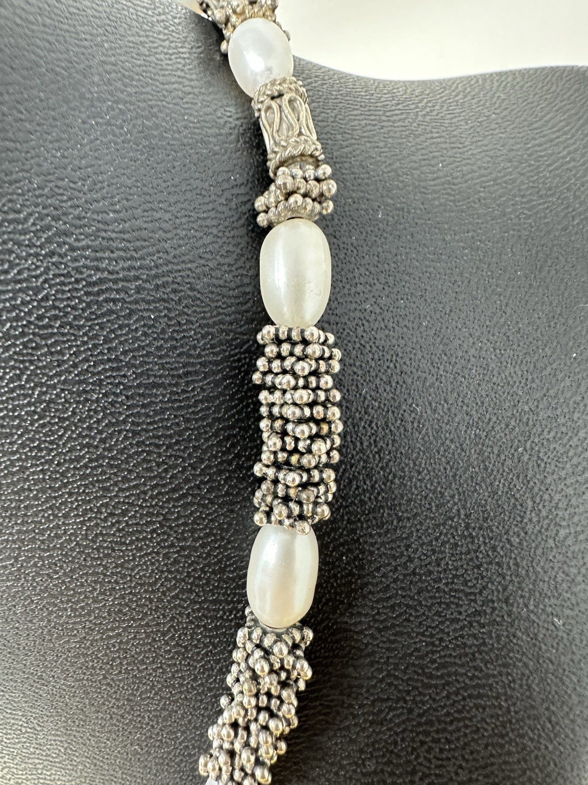 Sterling Silver Natural Pearls Choker Necklace & Bracelet Set Chic 72g 16in 6in