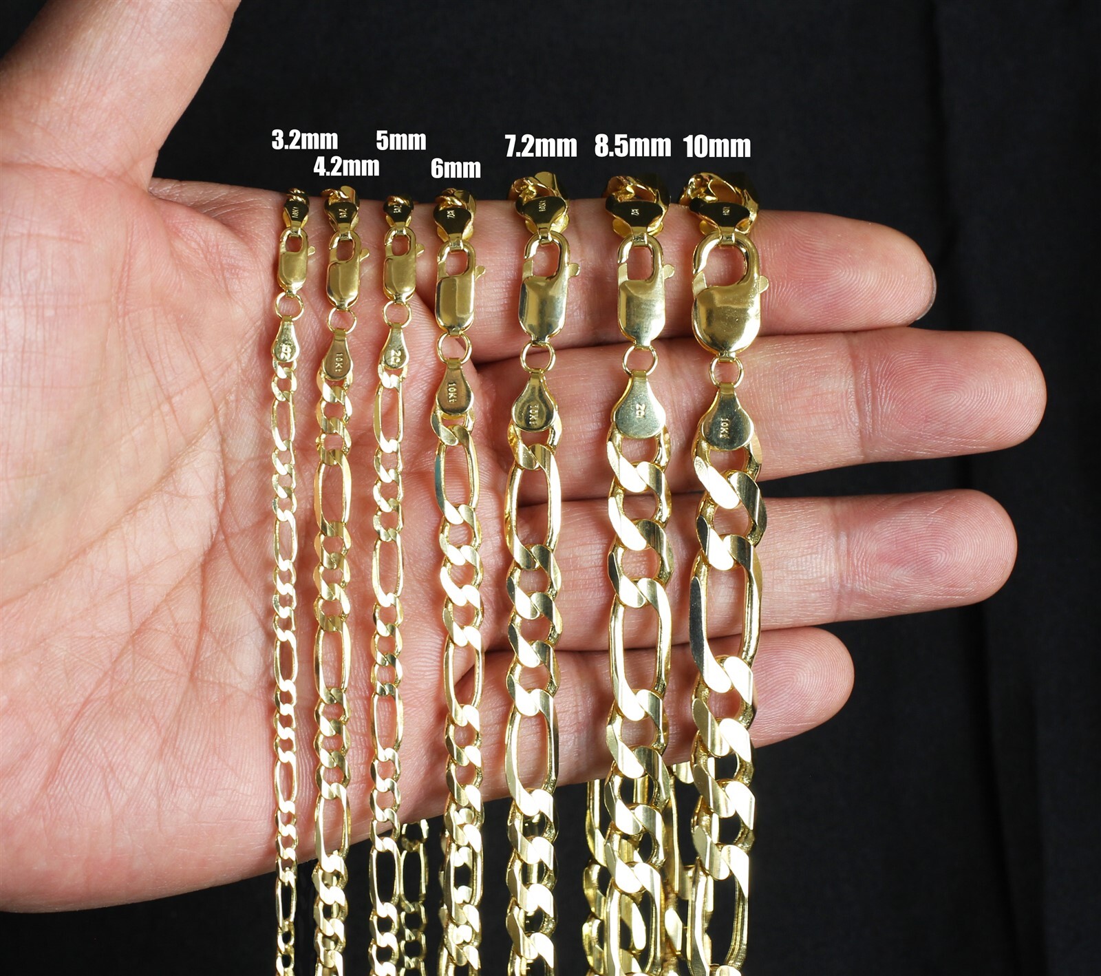 Guaranteed Genuine Solid 10K Gold Figaro 3+1 Link Chain Necklace All Sizes