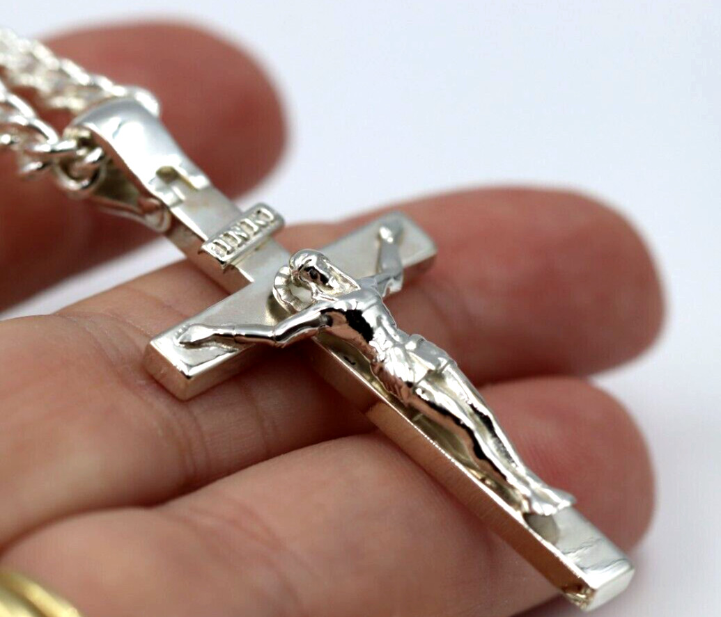 Genuine Sterling Silver Solid Heavy Crucifix Cross Pendant + 70cm Necklace Chain