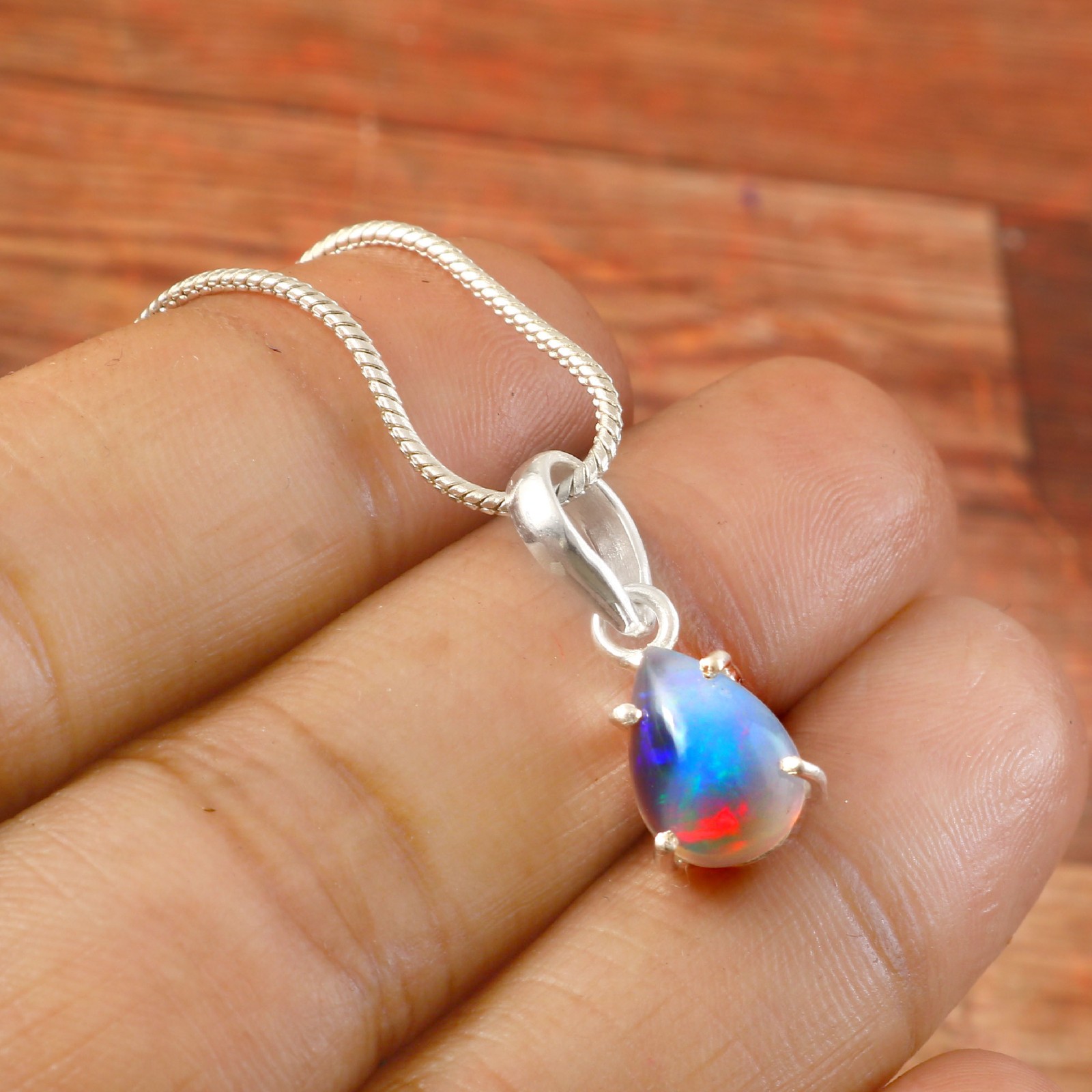 Oval Opal Pendant Necklace Sterling Silver Solitaire Gemstone Jewelry3282