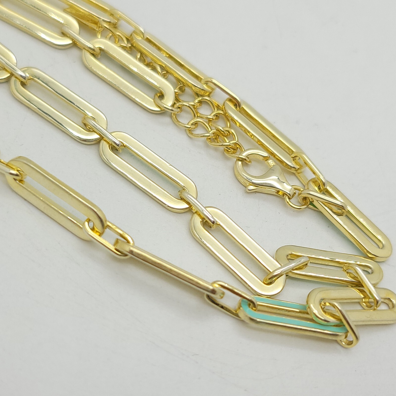 Adinas Jewels Sterling Silver Gold Tone Pastel Green Enamel Paper Clip Necklace