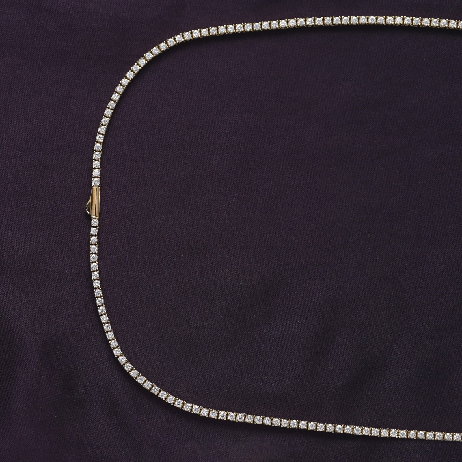 5.25 Ct 2MM Width Tennis Chain Necklace Moissanite 14K Yellow Gold Plated Silver