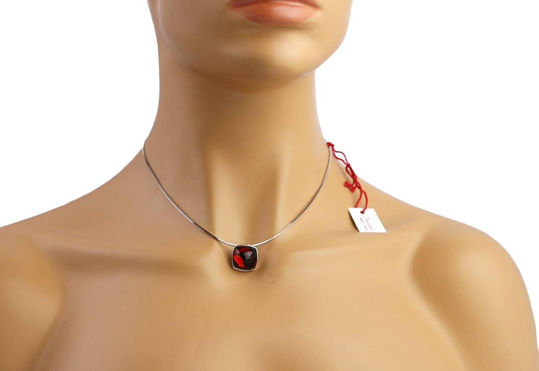 BACCARAT MEDICIS STERLING SILVER PENDANT NECKLACE SMALL RED MIRROR FRANCE NEW