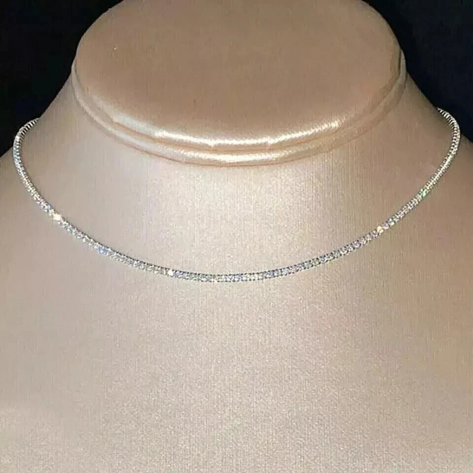 4Ct Round Cut Moissanite Women’s Tennis Necklace Chain 925 Sterling Silver