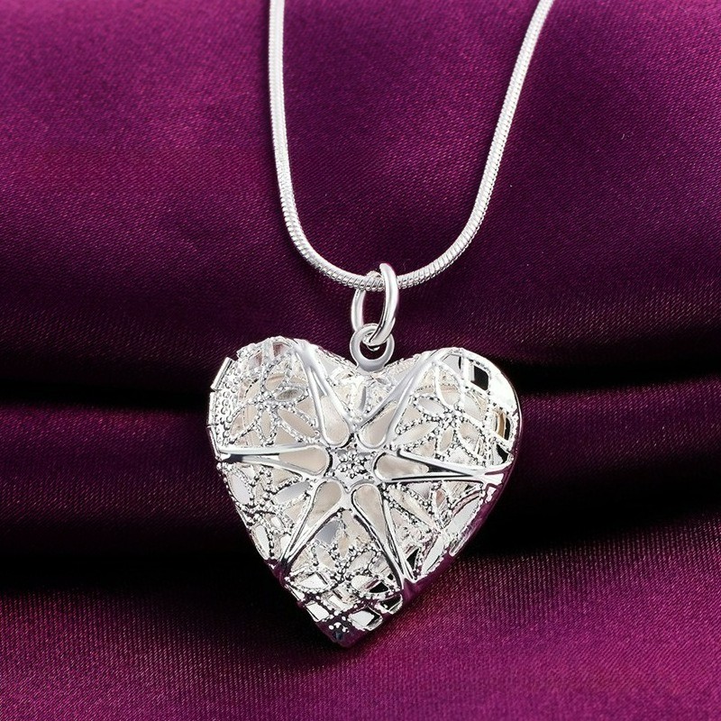 1/2pcs 925 Plated Silver Heart Photo Locket Pendant Necklace Brand New for Women