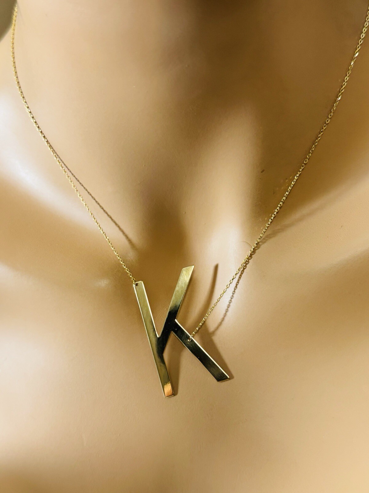 RARE 18K 750 YELLOW Gold Letter K initial Necklace 16.5/17.5” Long 1mm 4.1g