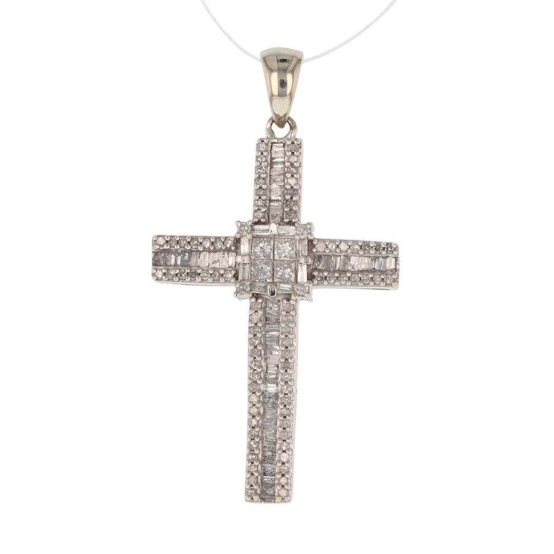 .66ctw Multi-Cut Diamond Religious Cross Pendant without Chain 10k White Gold