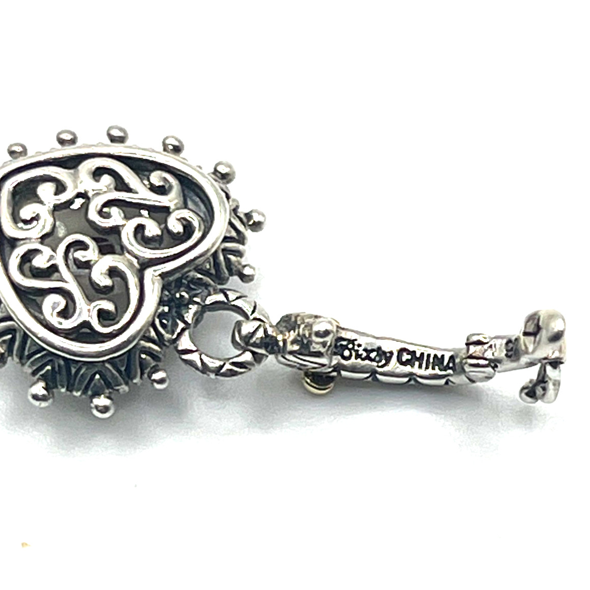 Barbara Bixby Charm Enhancer Pendant Heart Carved MOP Garnet Sterling 925 & 18K