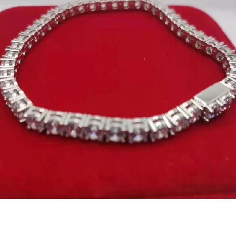Certified 28 TCW Round Cut Moissanite 18″ Tennis Necklace 14K White Gold Plated