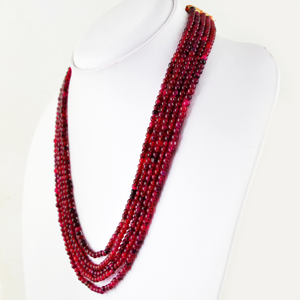 SUPERB 254.50 CTS EARTH MINED 5 STRAND RICH RED RUBY ROUND SHAPE BEADS NECKLACE