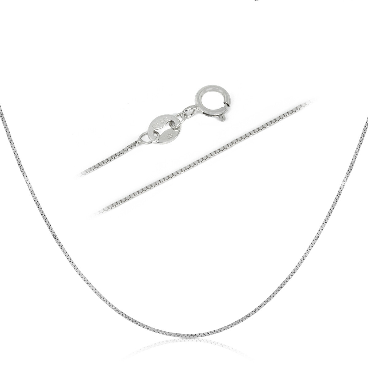 14k Solid White Gold Classic Box Chain 0.45mm Width 16″-20″ Inch Length Necklace